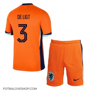 Holandsko Matthijs de Ligt #3 Dětské Domácí Dres ME 2024 Krátký Rukáv (+ trenýrky)