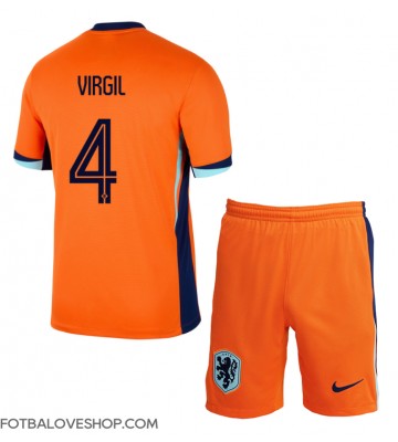 Holandsko Virgil van Dijk #4 Dětské Domácí Dres ME 2024 Krátký Rukáv (+ trenýrky)