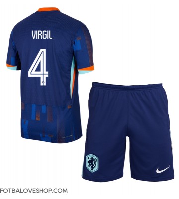 Holandsko Virgil van Dijk #4 Dětské Venkovní Dres ME 2024 Krátký Rukáv (+ trenýrky)